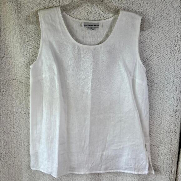 Caroline Rose 100% Linen Sleeveless White Blouse Size XS Made in USA - Picture 1 of 8